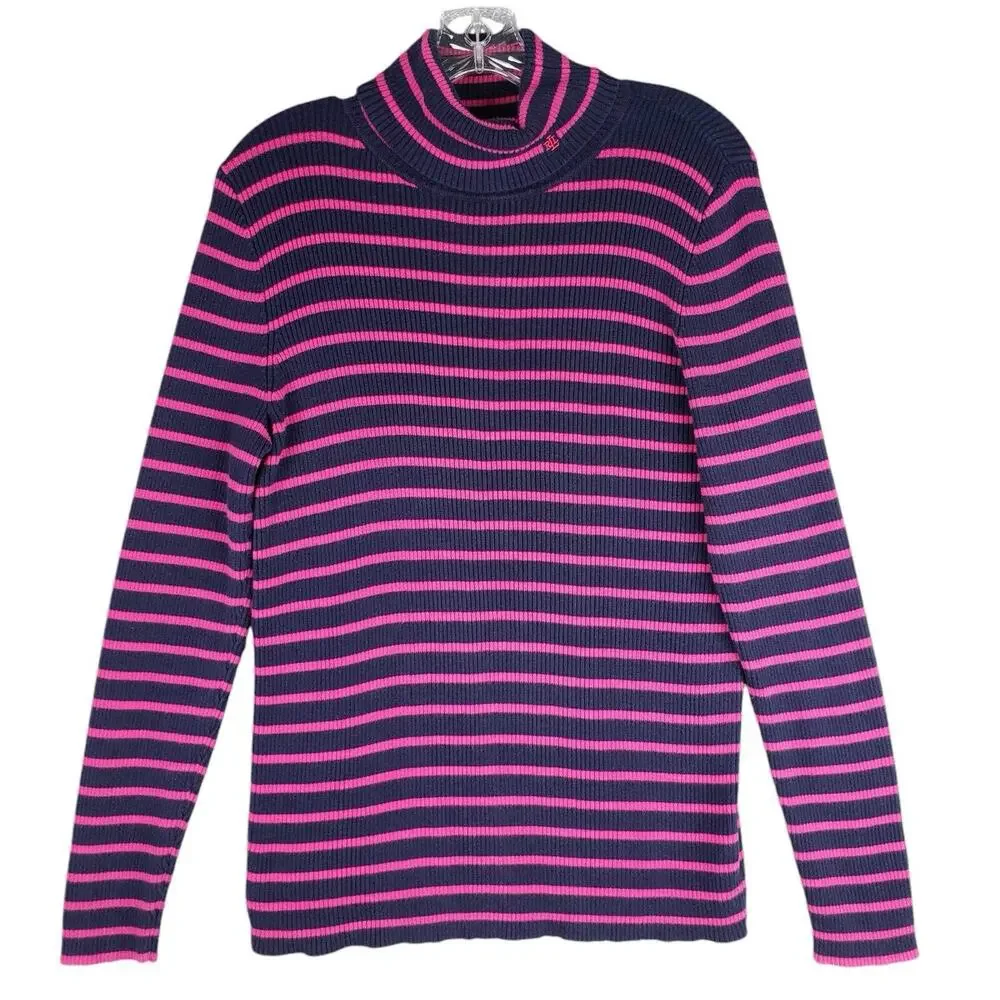 Lauren Ralph Lauren RLL Women’s Size Large L Turtleneck Blue Pink Striped